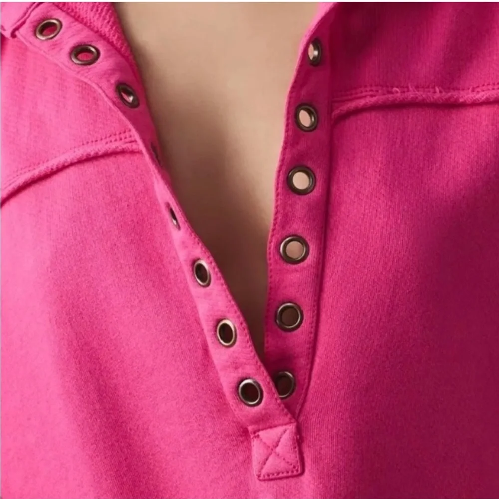 Anthropologie Pink Button-Detail Sweatshirt - Picture 3 of 9
